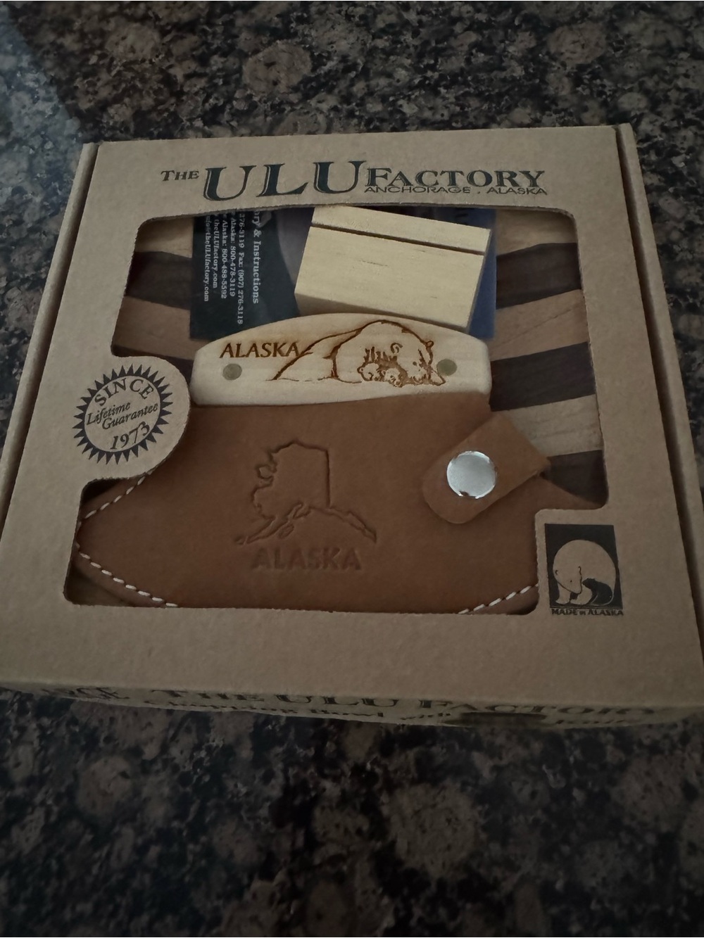 Alaska Brown Leather Ulu large chopping bowl with knife